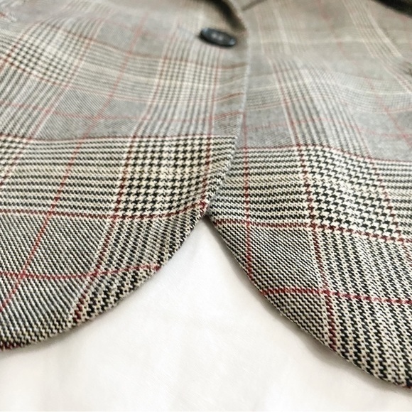 Zara BLACK WHITE RED PLAID NOTCHED LAPEL SINGLE BUTTON BLAZER JACKET - Picture 10 of 10